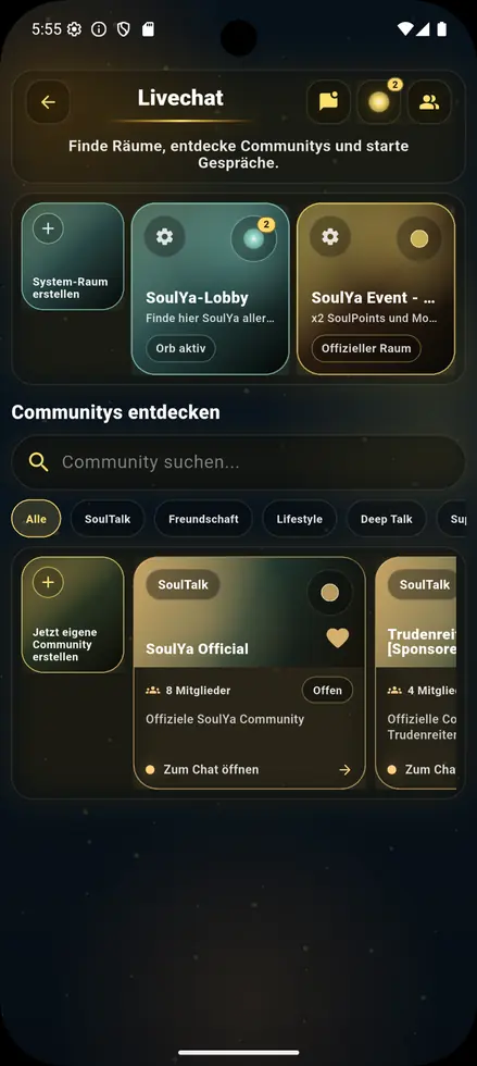 SoulYa Livechat Übersicht